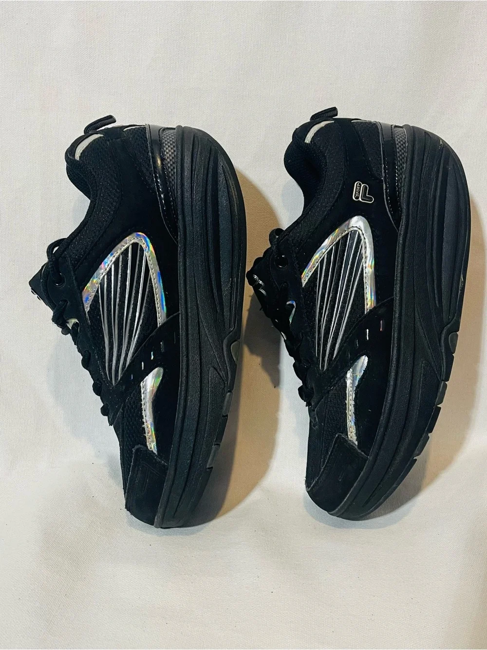 Fila Women’s Black Walk-N-Sculpt Athletic Sneakers with Silver Trim
